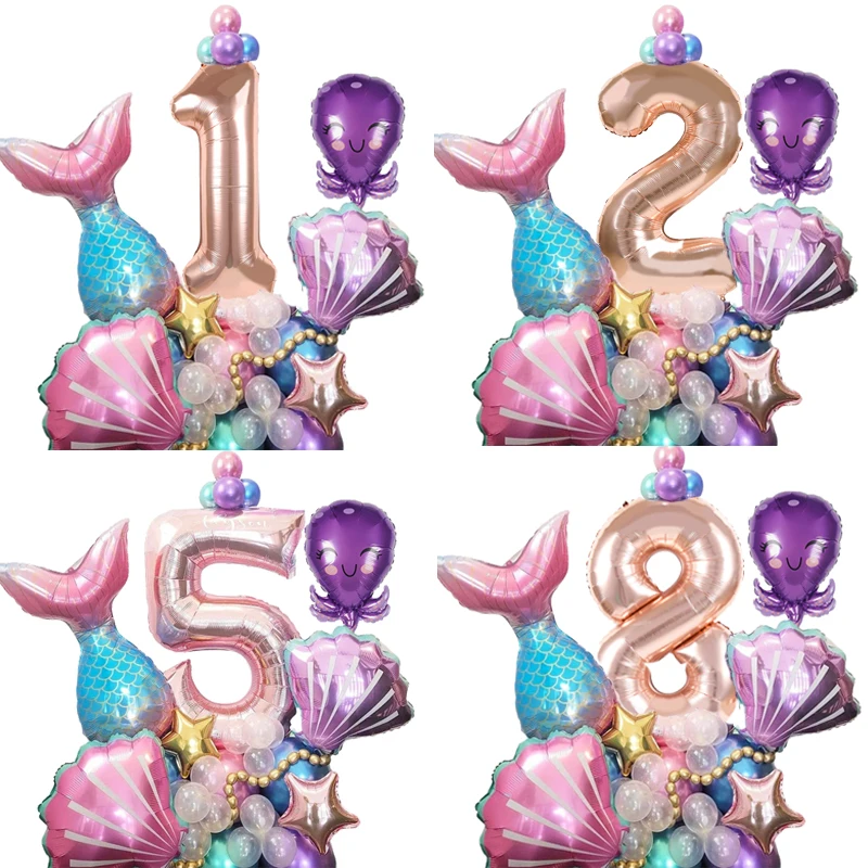 33pcs Mermaid Tail Balloons Kids 0-9th Birthday Party Decorations Balloons Girls Party Baby Shower Globos Mermaid Party Decor