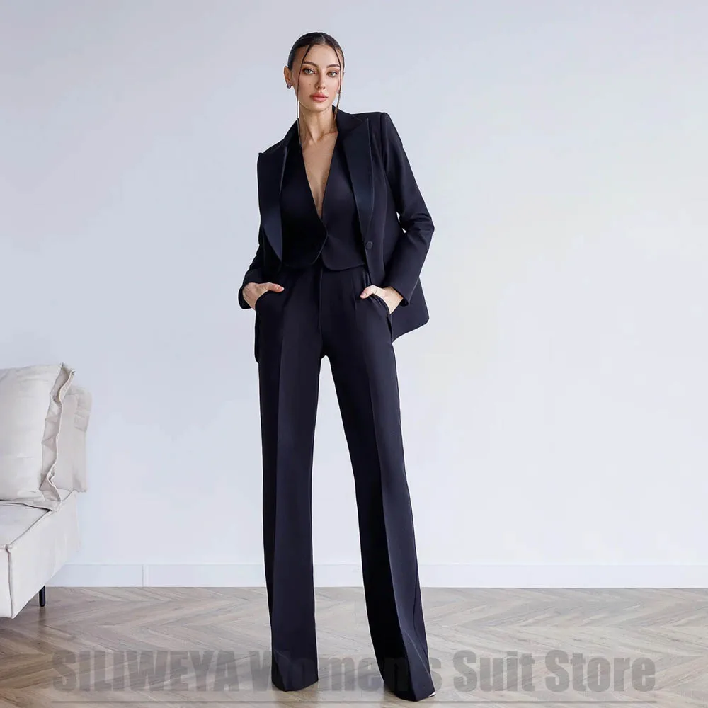 

Women's 3 Piece Suit Blazer Vest and Wide Leg Pants Set Elegant Formal Office Outfit Chic Business Meetings Daily Party Wear