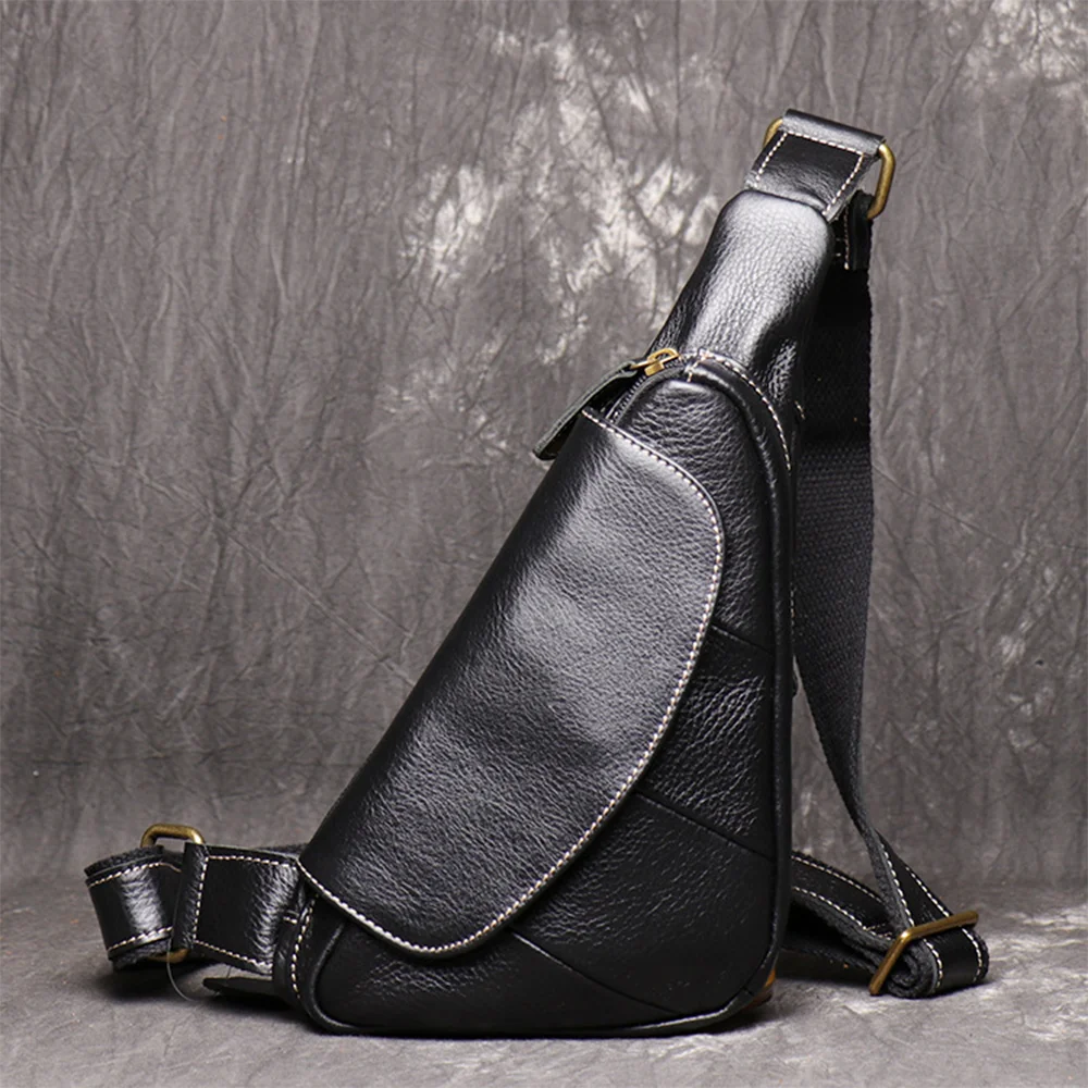 LUOKIR Herren-Brusttasche aus echtem Leder, lässiger Rucksack aus Rindsleder der Oberschicht, stilvolle, trendige Schulter-Crossbody-Tasche – Detail 5