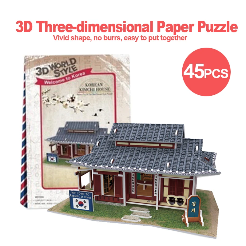 

3D Puzzle Koreankimchi House Diy Creative Gift Educational Toys World Style Tour Construction Paper Model t42