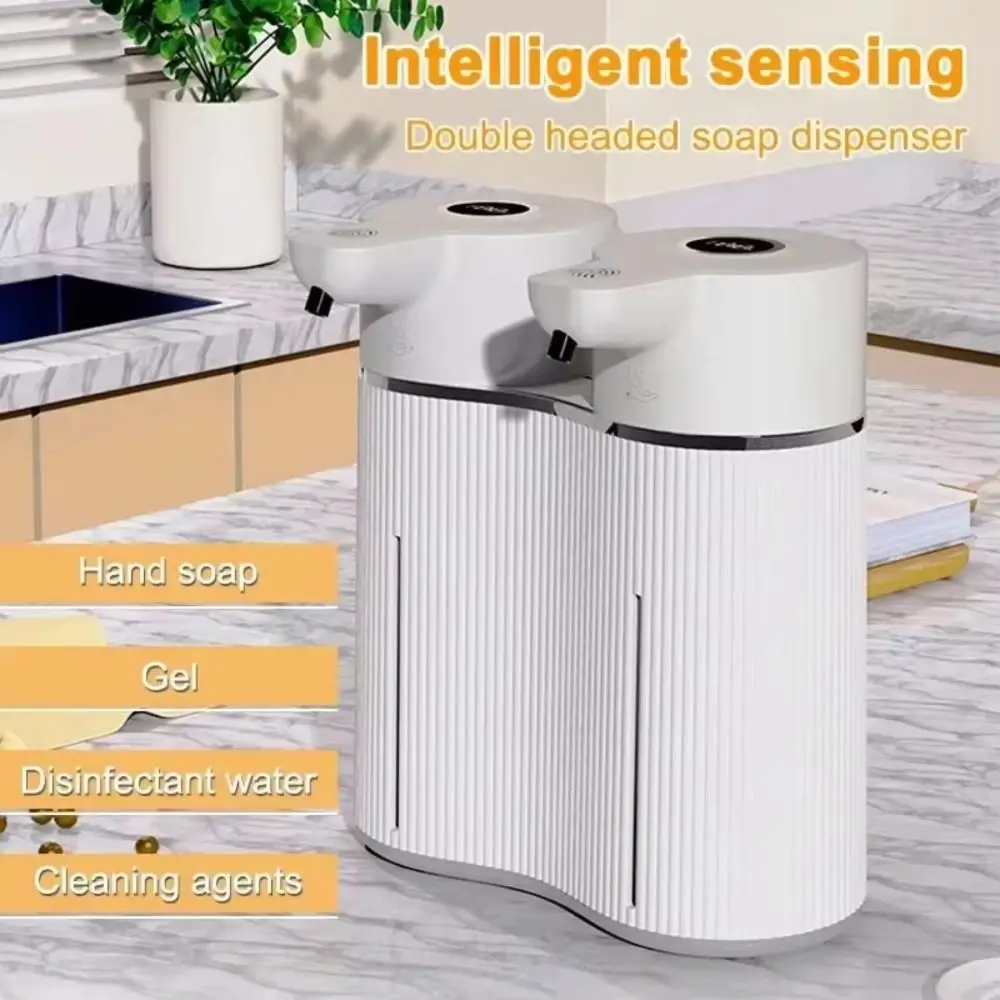 

Wall-Mounted Double-Head Soap Dispenser Infrared Sensor USB Rechargeable Foam+Liquid Soap Dispenser Automatic Operation