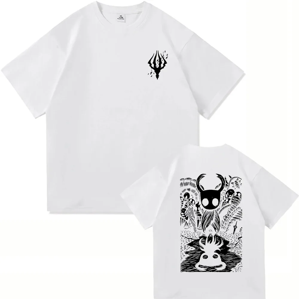 Hollow Knight: Silksong Double-Print Printmaking Style T-Shirt: Black Oversize Base with IP Symbol & Protagonist Scene