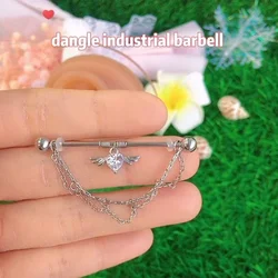 Stainless Steel Industrial Barbell chain dangle industrial Earring Cartilage piercing Body Piercing Jewelry