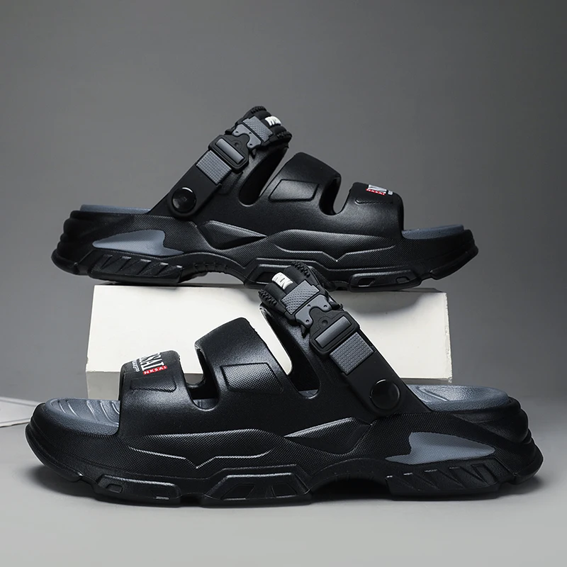 Men's Summer Outdoor Sports Thick Bottom Slip-On Beach Sandals Driving Home Use Large Size Breathable Open-Toe Slip-On Shoes