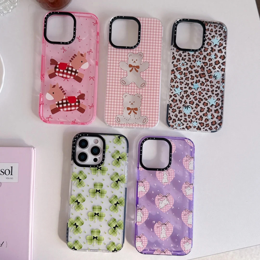 

Retro Leopard Heart Plaid Lucky Four-Leaf Clover Pattern Phone Case for iPhone 17 16 15 14 13 12 11 Pro Max Plus silicone Cover
