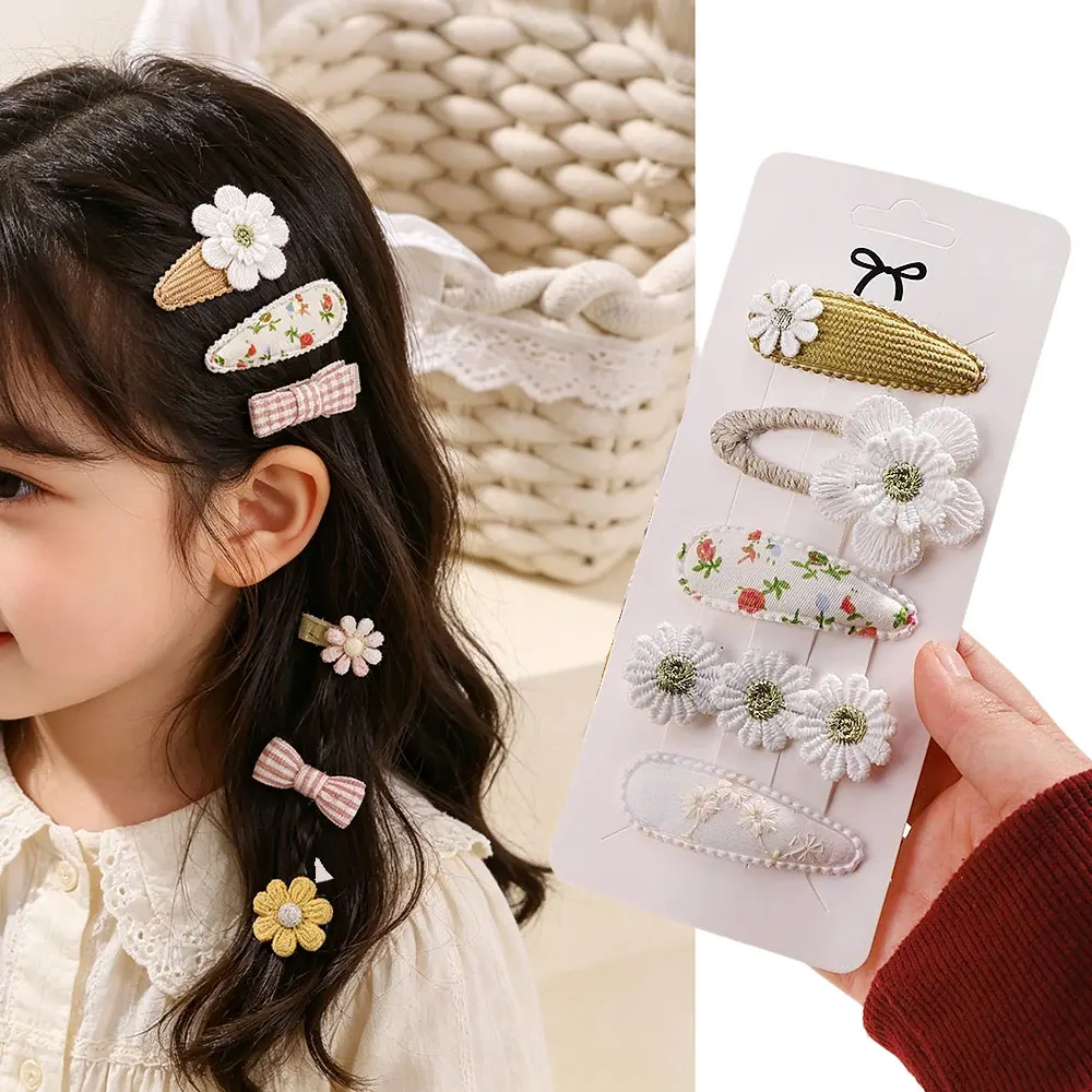 

Набор из 5 мини-заколок для волос с цветами и бантиками в виде кроликов, милые заколки-принцессы для малышек, аксессуары для волос для челки и боковых прядей