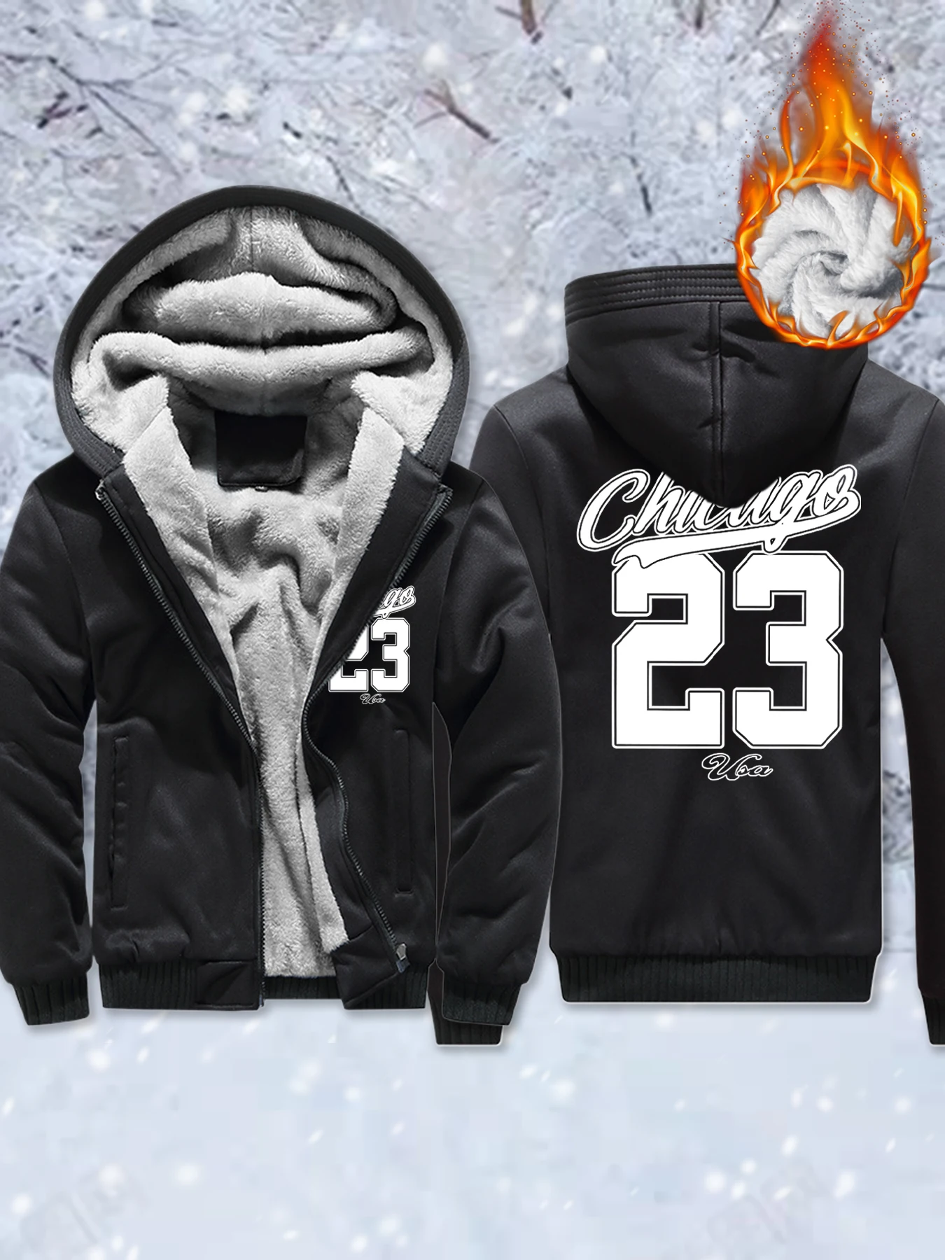 

Мужская флисовая базовая куртка с принтом Chicago Art Number 23, зимняя толстовка на молнии, утепленная теплая жилетка, удобная мягкая уличная одежда, свободная верхняя одежда