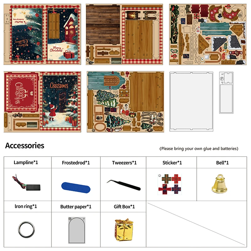 Kit Fai-da-Te per Casa in Miniatura Natalizia con Mobili, Set per Creazione di Modelli Festivi e Angoli di Lettura