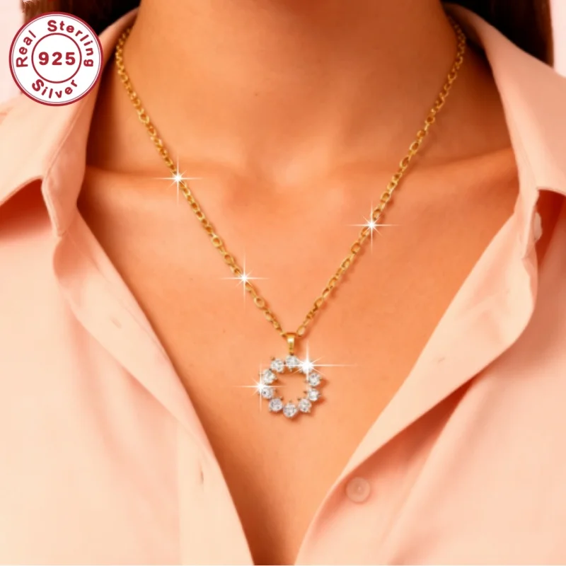 

S925 Sterling Silver Women's Necklace with 18K Gold-Plated Sunflower Synthetic Zircon Pendant, Suitable for Women's Gatherings, Parties, and Other Occasions Suitable Jewelry Gifts for Women