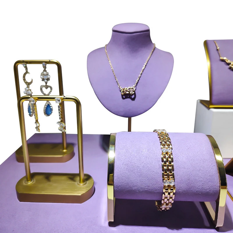 

Metal Jewelry Display Stand ,Purple Velvet Organizer Props,Rings Necklaces Bracelets Holder for Trade Show,Store Window Storage