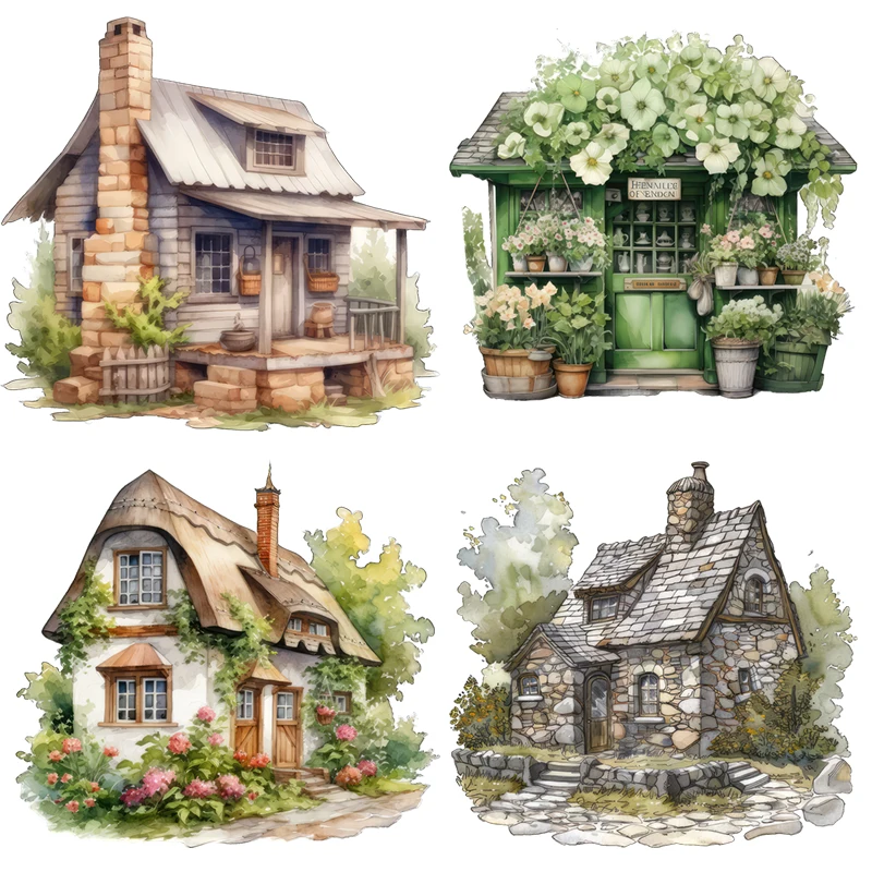 Three Ratels QL126 Watercolor rural wooden house cartoon art wall stickers for home decoration