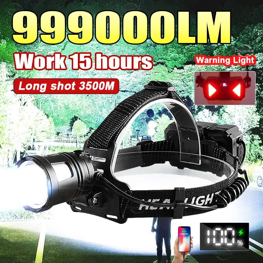 Powerful LED Headlamp Rechargeable Zoom Head Flashlight Super Bright Long Range Headlight Work Head Lamp Hunting Fishing Torch