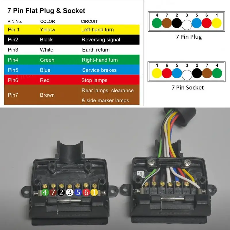 Trailer Connector 7 Pin 12V Copper Trailer Cable Connector Heavy Duty Replacement Plug And Socket Truck Signal Light Display