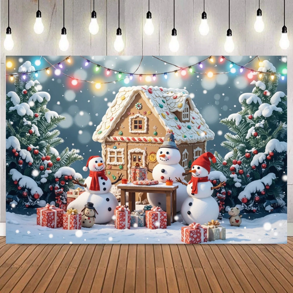 Background for Christmas Photography Xmas Winter Window Curtains Frozen Pine Forest Snow Kids Family Party Background Decor view 4