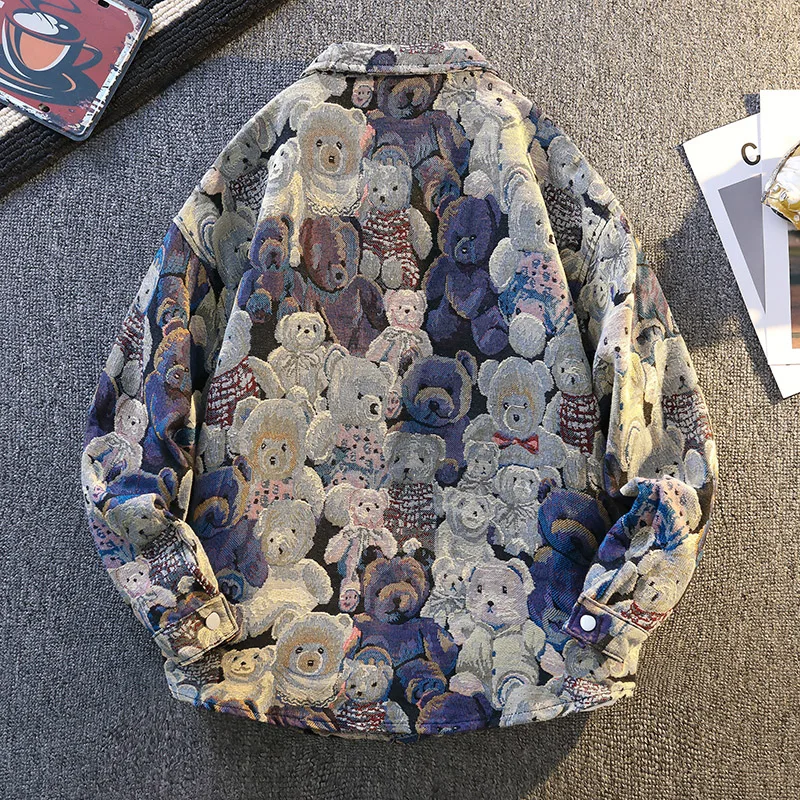 

Autumn Mens Doodle Camouflage Jacket Loose Turn Down Collar Cargo Lapel Coat Printing Fashion Outerwear Male