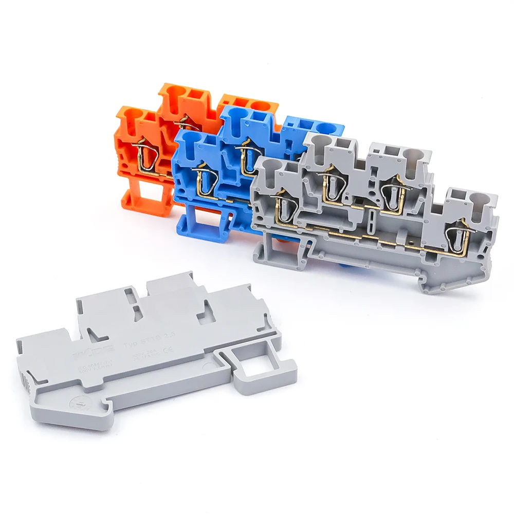 STTB 2.5 DIN Rail Terminal Block 50Pcs, Double Layer 2.5mm² Spring Clamp Compact Electrical Connectors for Industrial