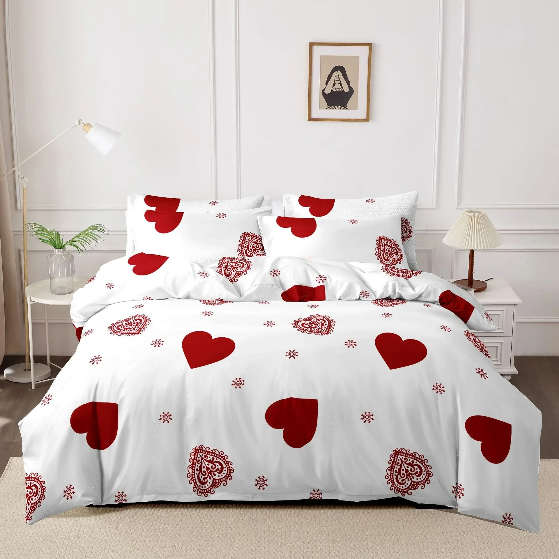 3pcs Printed Brushed Duvet Cover Pillowcase Three Piece Set High Quality Skin Friendly Fabric Bedding Cover (without Bed Sheet)