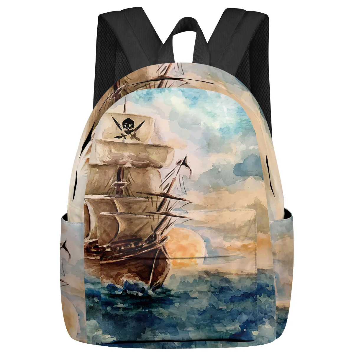 Oil Painting Style Pirate Boat Women Man Backpacks Waterproof Travel School Backpack For Student Boys Girls Laptop Bags Mochilas