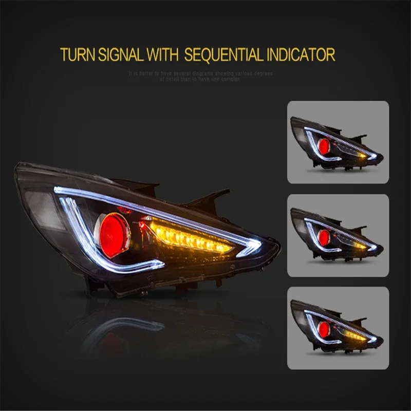 Pair of Car Headlight Assembly for Sonata 2011-2014 Car Front Light Plug&Play Auto LED Head Lamp System
