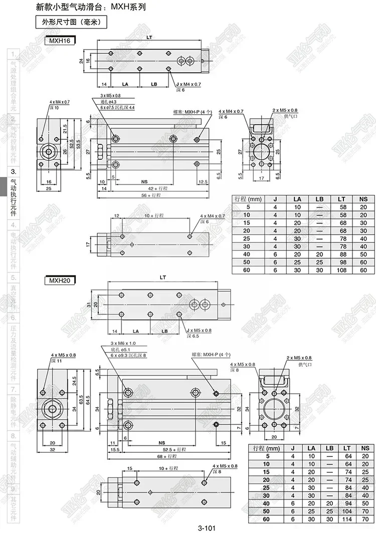 Cilindro de mesa deslizante SMC MXH6MXH16 MXH20 MXH10-5 10 15 20 25 30Z 40/50 60Z