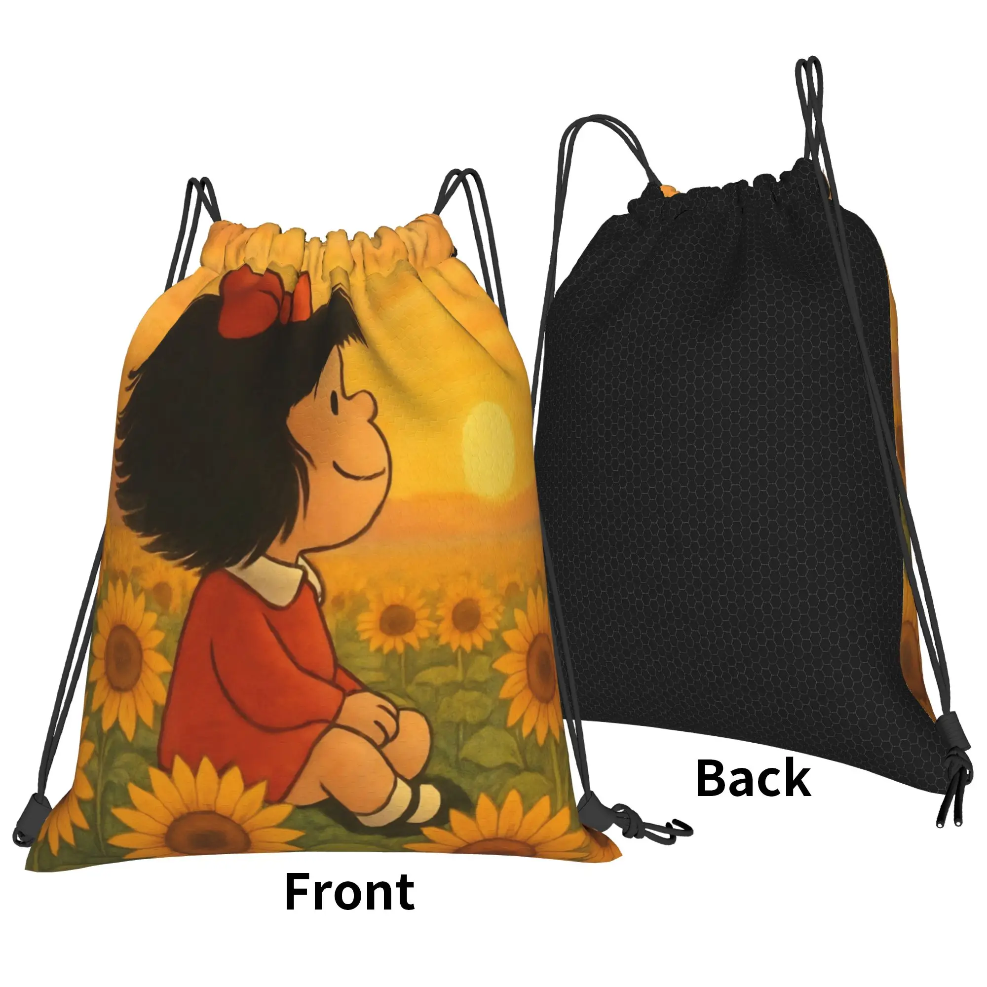 Mafaldas Sunflower Backpack Drawstring Basketball Bags Gym Bag Water Resistant String Sackpack Working Out 36cm (W) x 43cm (H)