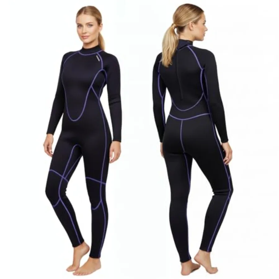 

Wetsuit Women 3mm Neoprene Full Body for Cold Water Thermal Long Sleeve Back Zip in Black for Scuba Diving Swimming Surfing Sno
