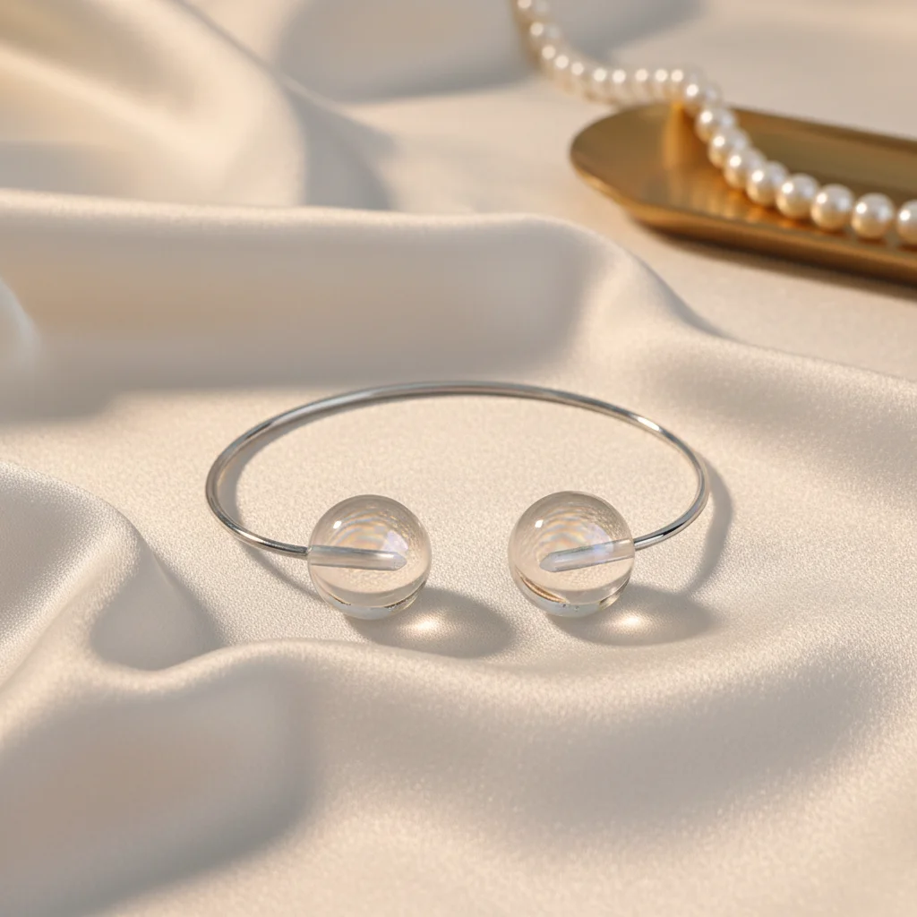 

Wholesale Stainless Steel Beaded C Shape Open Bangles Natural White Crystal Cuff Bracelet Non-fading Layered Women Hand Jewelry