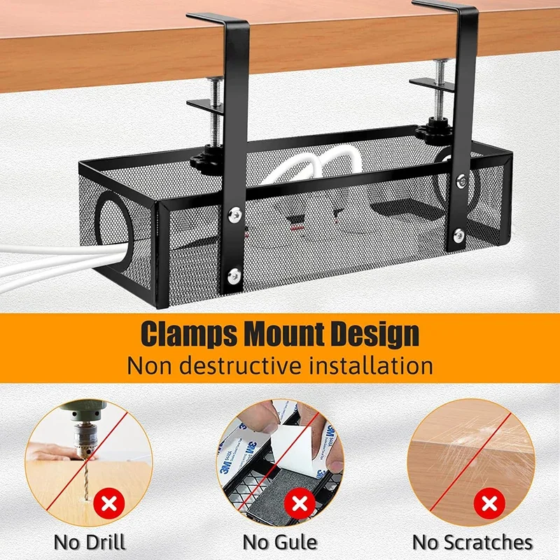 Cable Management Under Desk No Drill Desk Cable Management Box for Office Home No Damage to Desk