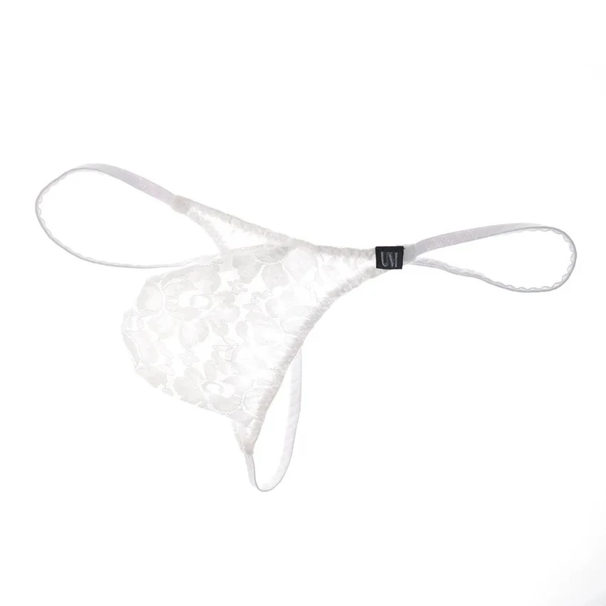 Solid Floral Lace T-back Panties for Men Sexy Low Rise Color Contrast Thin Band, Ventilated 3D Bulge Pouch Male Thong Underpants