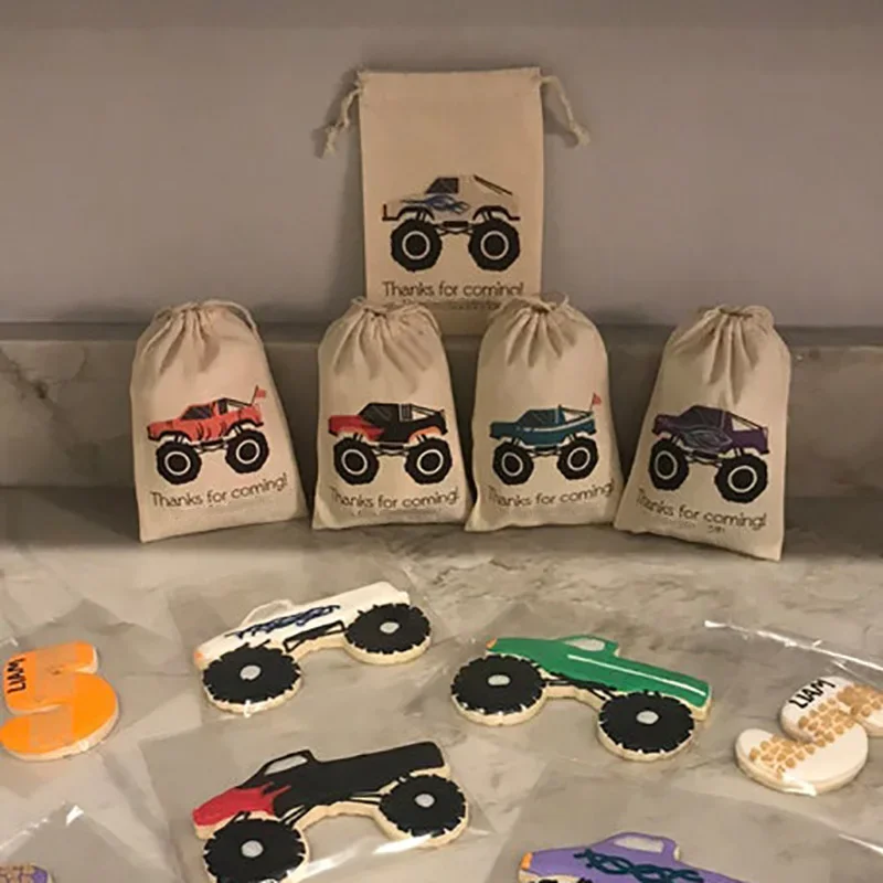 5pcs thank you candy gift bags Monster Truck themed kid boy first 1st 2nd 3rd birthday party table Centerpieces decoration favor