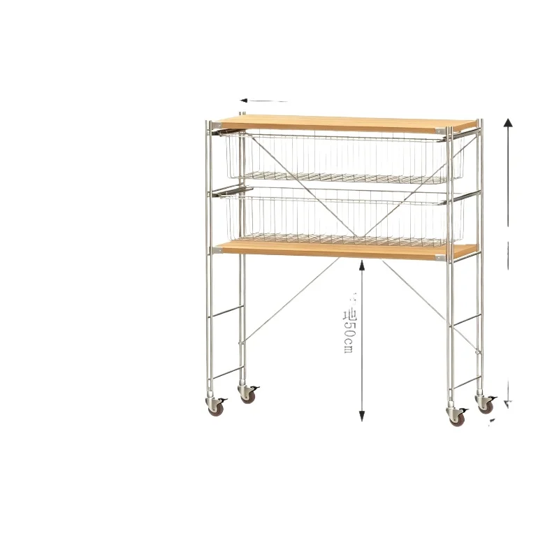LMM stainless steel kitchen rack pull basket rack dining room cart living room mobile multi-layer
