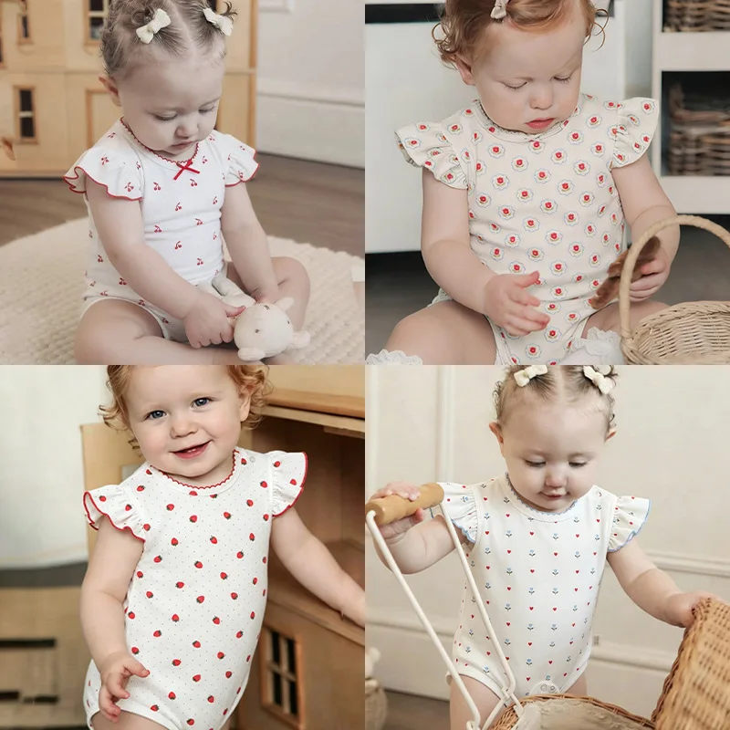 Baby Romper Summer Girls Go Out Cute Flying Sleeve onesie Fart Coat Small month-old girl baby clothes