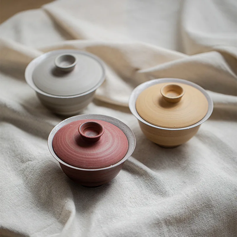 Japanese Pink Clay Coarse Pottery Covered Bowl Clearance Wabi-Sabi Style Household Teapot Treasure Bottle Gongfu Tea Set M
