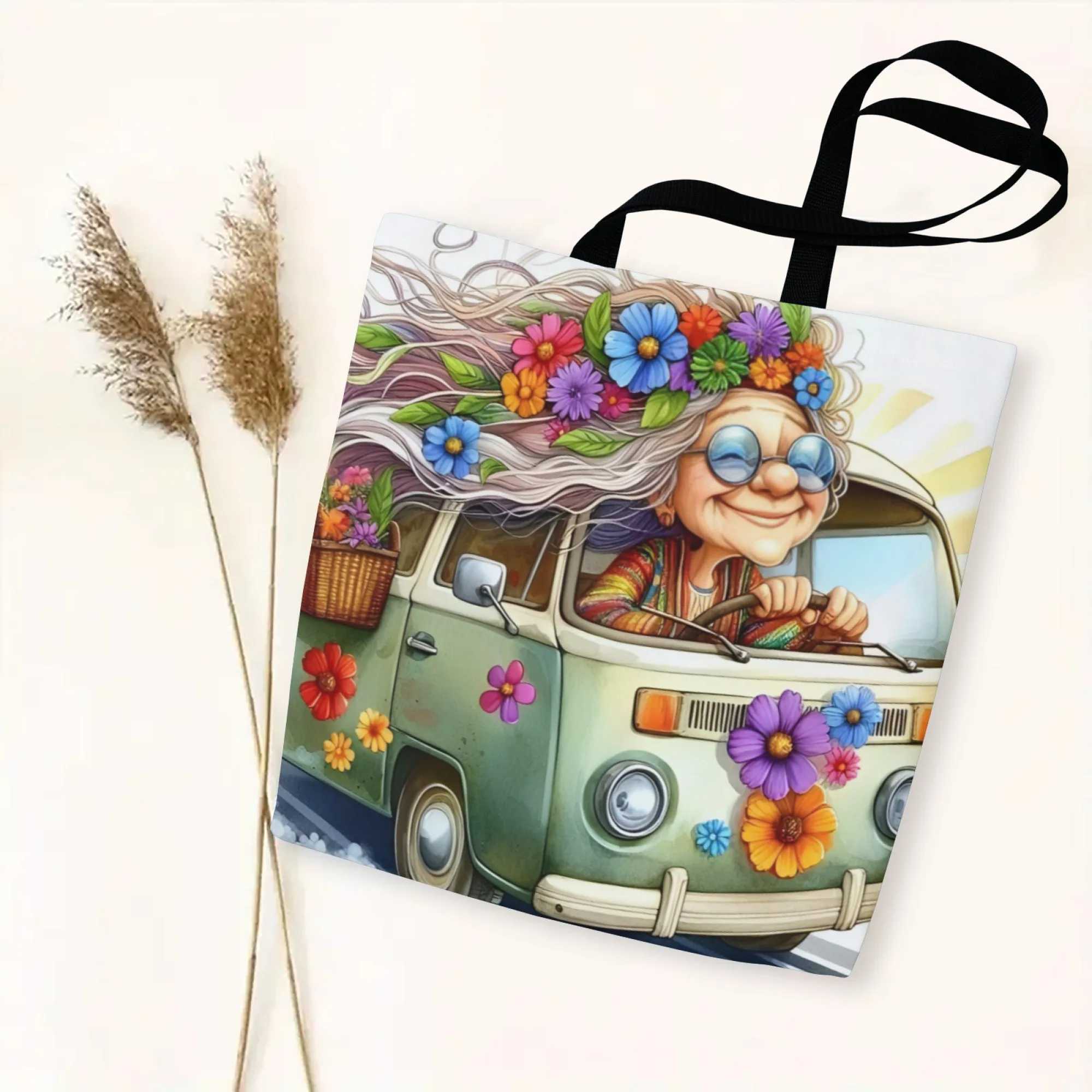 1 Pc Vintage Hippie Grandma Tote Bag Spacious & Durable Fashionable Women Foldable Ideal Gift for Family Friends Hippie Decor image 4