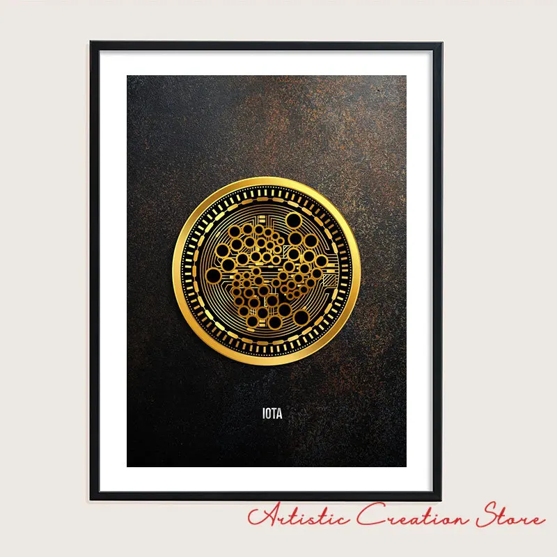 Golden Bitcoin Monero Cardano Crypto Coins Poster Canvas Painting Wall Art Print Pictures Nordic Living Room Luxury Home Decor