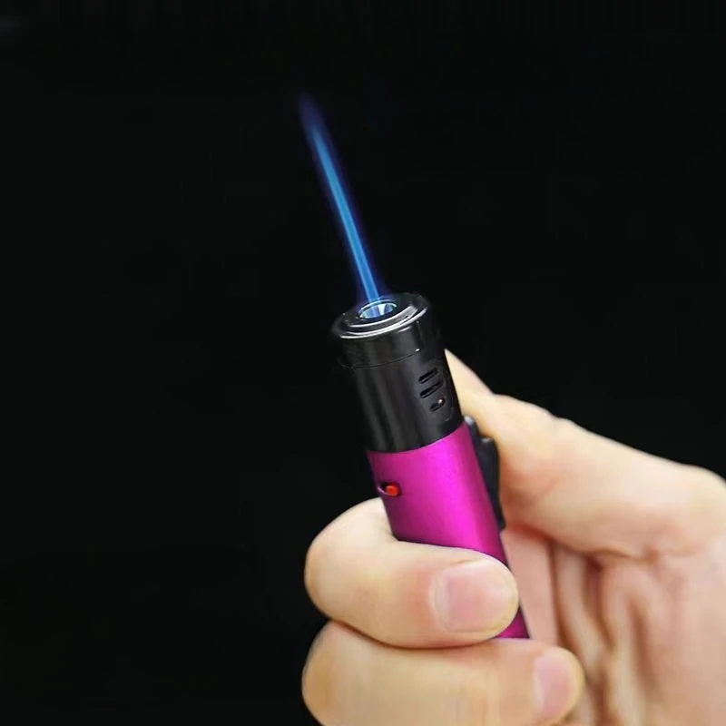 

New Pen-style Round Metal Thickened Straight-pull Moxibustion Windproof Blue Flame Lighter Inflatable Outdoor Barbecue Igniter