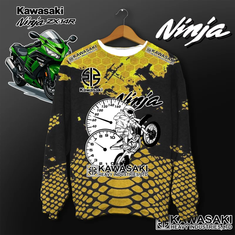 كاواساكي دراجة نارية سباق فريق الرجال تي شيرت طويل الأكمام ربيع الخريف بلايز الشارع الكتابة على الجدران الملابس العصرية نمط ريت #6