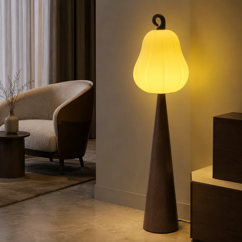 Modern Sculptural Glass Apple Pear Fruit Shape Decorative Living Room Bedroom Corner Hotel Lobby Ambient Statement Floor Lamp