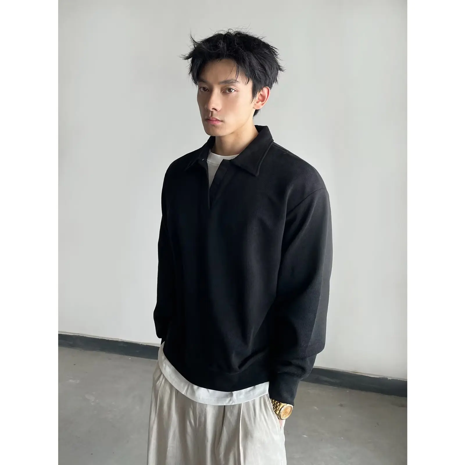 

Trendy Long Sve irt Sweatirt Men Women Autumn Winter Inner Wear Layering Casual Top Design Sense irt Collar