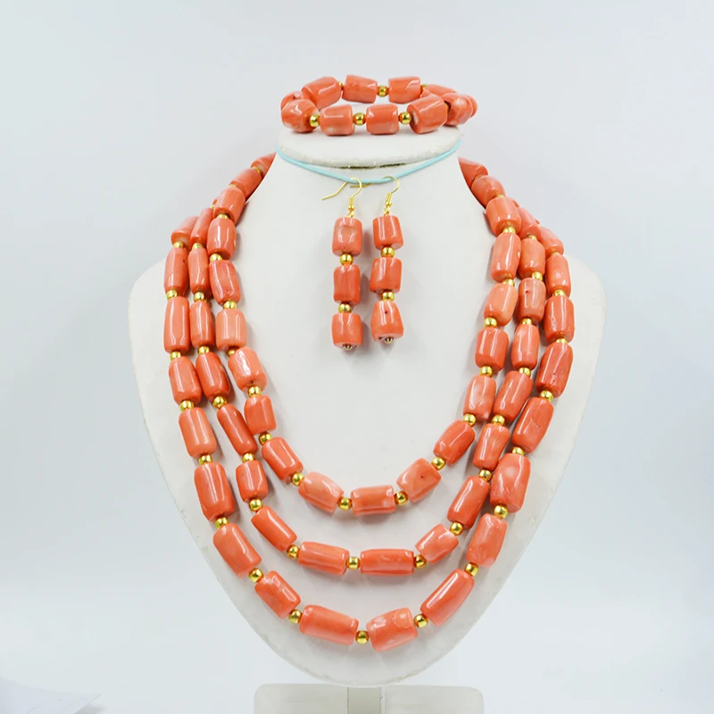 exquisite. 12-15MM thick. Natural coral necklace. Bracelet. earrings. Classic Women's Wedding Jewelry Set