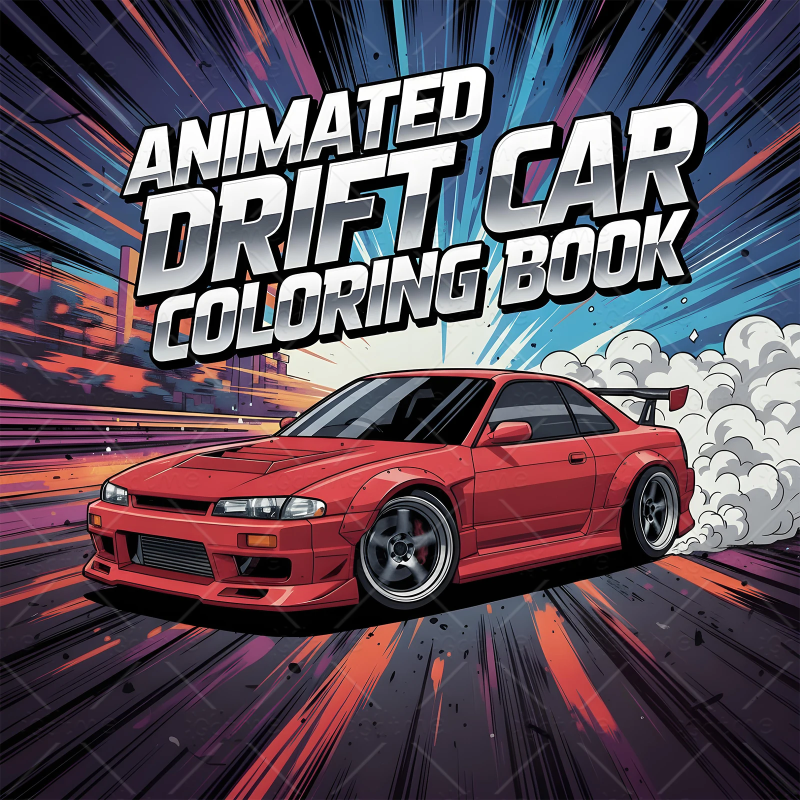 ANIMATED DRIFT CAR Bold-easy Patterns Coloring Book for Adults Cute Drawing Book Perfect Gift for Party and Birthday ﻿