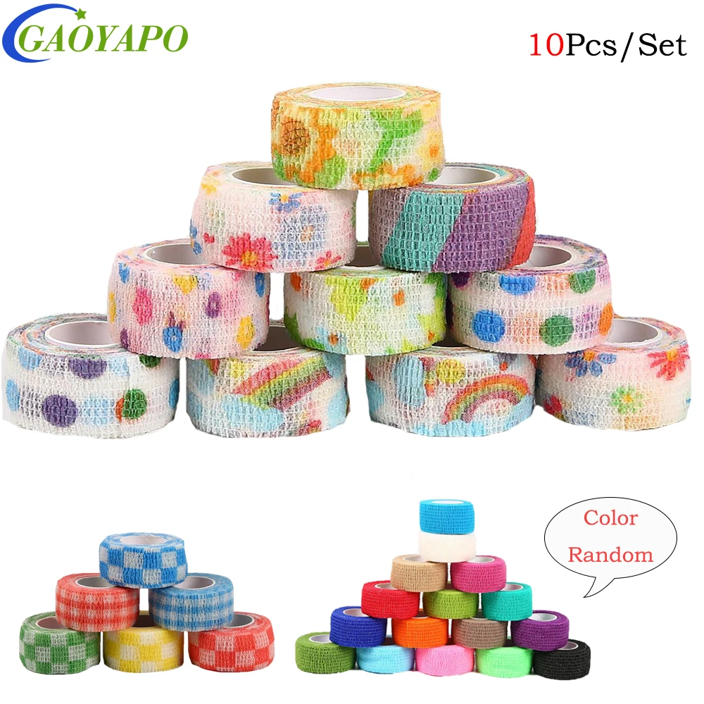 10Pcs/Set 2.5cm Wide Self Adhesive Bandage Wrap - Colorful Athletic Elastic Cohesive Bandage for Sports Injury,Strains,Swelling