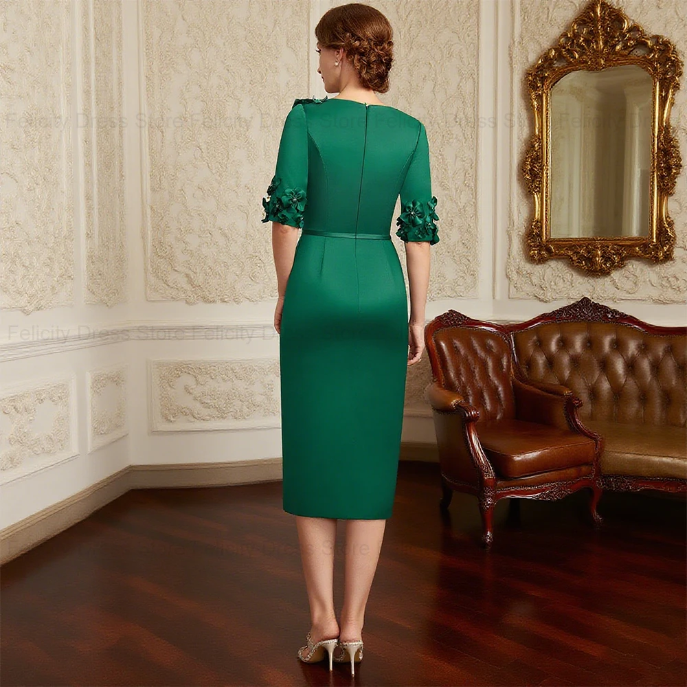 FELICITY Customized Satin Fashion Mother of the Bride Dress 2025 Sheath 3D Flower Short Evening Gowns Wedding Guest Party Dress