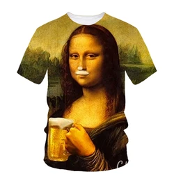 Monalisa Beer 3D Printing T Shirt Man Summer O-Neck Short Sleeve Oversized Top Casual Tee Loose Streetwear Harajaku