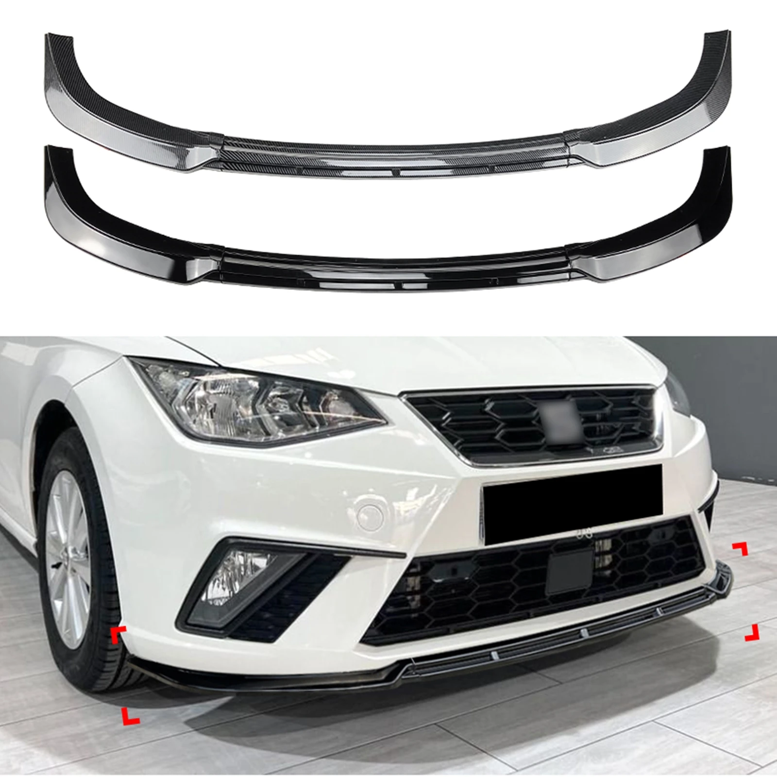 

For Seat Ibiza Standard MK5 FR MK5 2018 2019 2020 2021 2022 2023 Front Bumper Spoiler Lip Carbon Fiber Look/Gloss Black Splitter