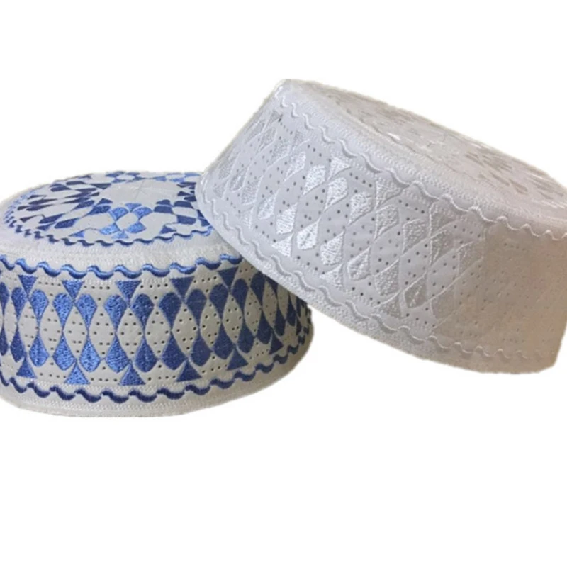 BOHOWAII Chapeau de prière musulman hommes Bonnet islamique casquette juive arabe broderie Bonnet Chapeau Musulman chapeaux