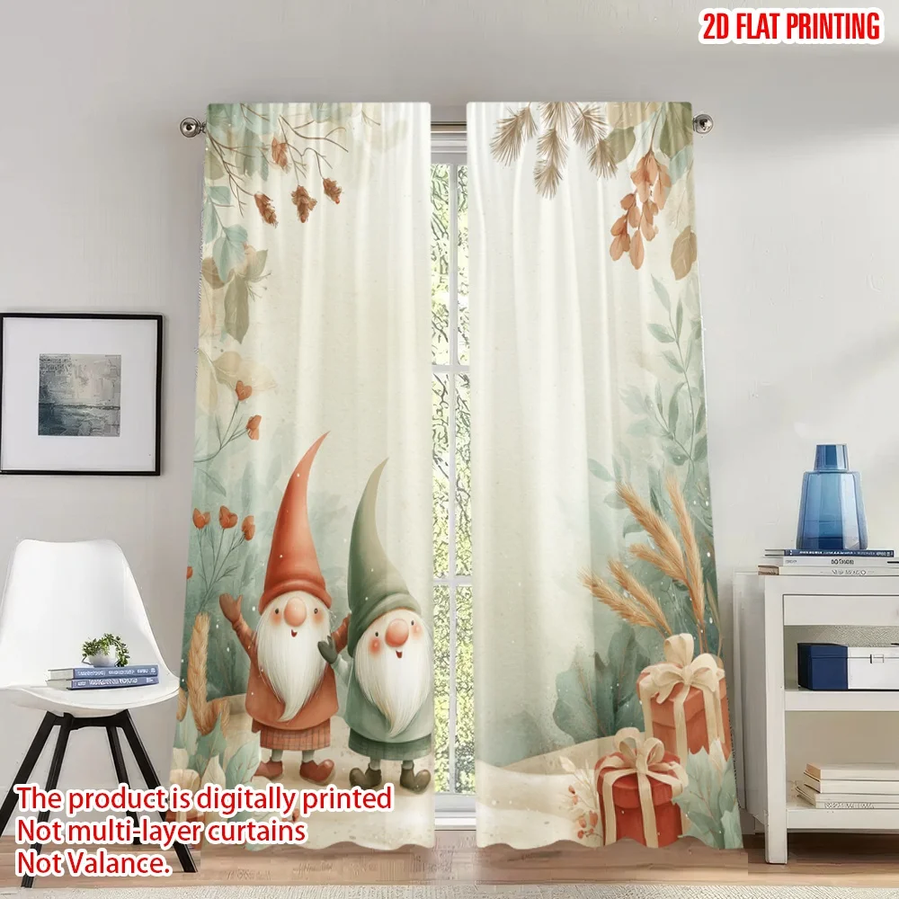 

2pcs 2D flat printing Fashionable Christmas Curtains Christmas Gnomes Winter Snow Gifts_a Digital Printed Polyester Drapes