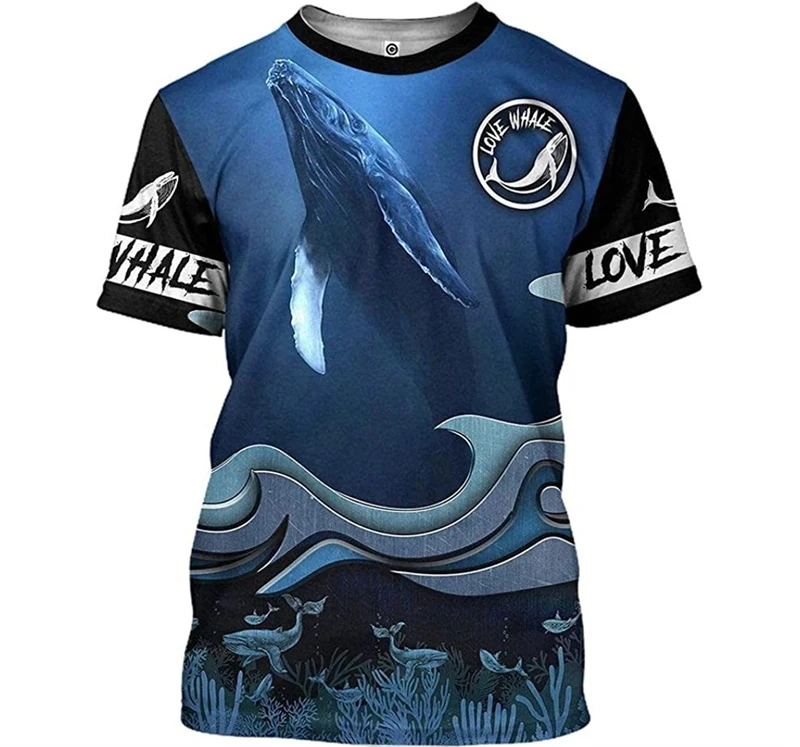 Tfashion Whale Graphic T Shirt Men Casual 3D Marine Animal Printed Short-sleeved T-shirt Y2k Hip Pop Womens Kid Clothing Tops