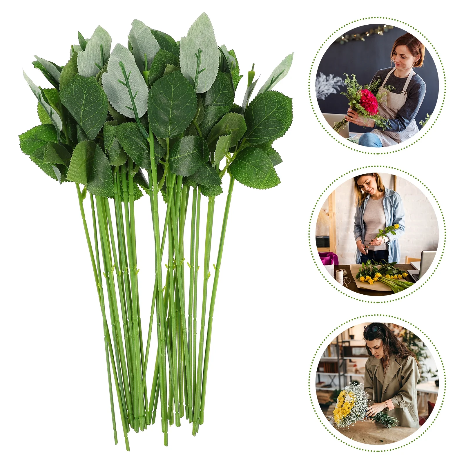 

30Pcs Simulation Floral Stem Versatile for Boutonnieres Corsages Package Adornments Simulation Rose Stem Flower Pole with Leaves