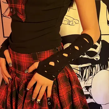 Y2K 女士長版露指手套 冬季保暖袖套 針織護臂 連指手套 休閒過肘龐克哥德式手套 10 最佳銷售 千禧年手套 - №10